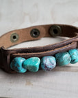 Genuine Leather Narrow Cuff & Natural Turquoise Chunks 006q
