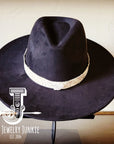 Boho Western Felt Hat w/ Choice of Leather Hat Band w/ Turquoise Slab-Black 980j