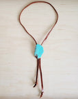 Leather Lariat Boho Necklace w/ Turquoise Slab Accent 263t