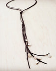 Dark Brown Rustic Knotted Leather Cord Necklace White Turquoise 263m