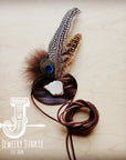 White Turq, Peacock Feather, & Leather Hat Band (Band Only) 980v
