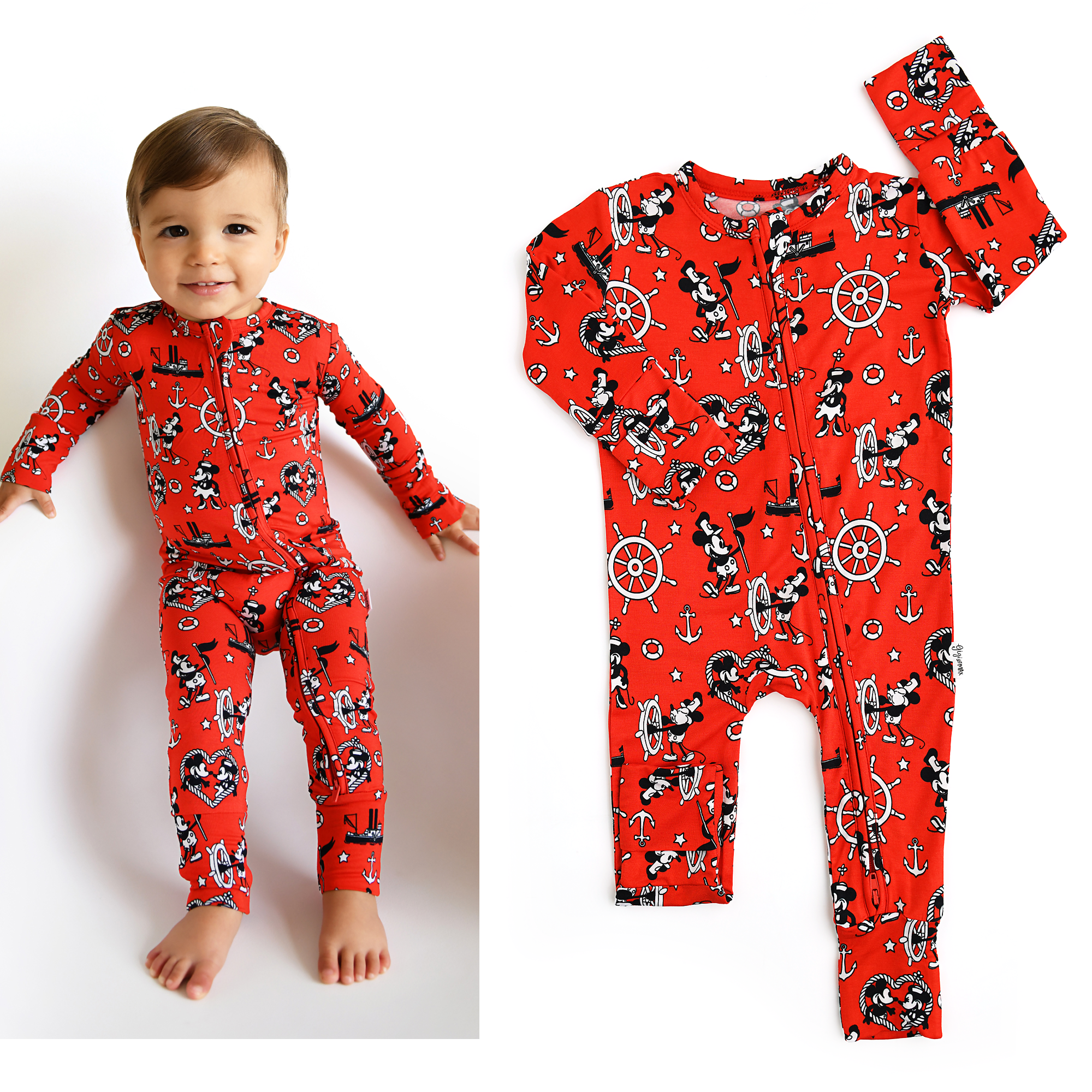 Gigi and Max Steamboat Willie Zip Romper