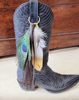 Boho Western Leather Boot Bling Cognac Suede w/ Peacock Feather 500w