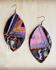 **Leather Oval Earring-Magenta Navajo 215m