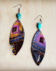 **Leather Oval Earrings in Magenta Navajo w/ Turquoise Accent 215L