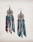 **Dream Catcher Earrings w/ Leather Fringe Turquoise Chateau 200ab
