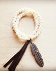Double Strand GENUINE PEARL Bracelet With COPPER FEATHER 052d