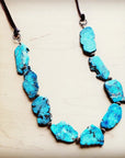 Turquoise Regalite Slab Necklace with Leather Ties 229h