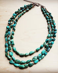 Triple Strand Natural Turquoise & Wood Collar Necklace 250m