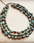 Triple Strand Natural Turquoise & Copper Collar Necklace 250n