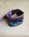 **Wide Dark Leather Cuff with Natural Turquoise Chunks 011y