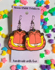 Garfield Cat Hand Painted Wood Dangle Earrings