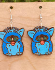 Furby Toy Pet Y2K inspired hand painted wood earrings