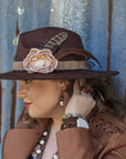Genuine Leather Wide Cuff with White Turquoise Slab 230Y