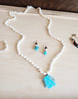 White and Blue Turquoise w/ Wood Drop Earrings 200be