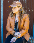 Hand-Painted Leopard Suede Baseball Cap w/ Flowers Tan 986L