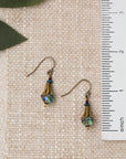 Crisp Autumn Faceted Crystal Dangle With Antique Brass Flower Beadcap Simple Earrings
