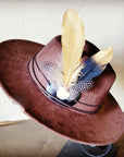 **Boho Western Hat w/ Choice of Feather Hat Band-Brown 982d
