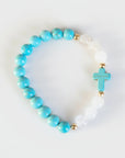 Natural Jade and Howlite Beaded Stretch Breacelet 806w