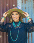 **Western Blue Turquoise w/ Silver Bead Drop Earring 200w