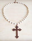 Genuine Freshwater Pearl Collar Boho Necklace w/ Cross 263s