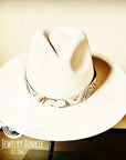 **Gold Aztec Embossed Leather Hat Band Only w/white Turq Slab 952a