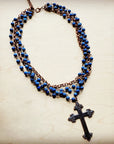 Blue Lapis Collar-Length Necklace with Copper Cross 255v