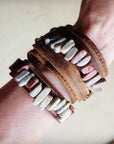 Genuine Leather Cuff with Aqua Terra Gemstone Chunks 005e
