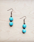 **Blue Turquoise Melon Bead Earrings 220z