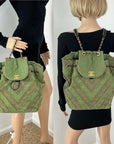 CHANEL Backpack Canvas Chevron Cuba Patchwork Khaki Green Backpack Preowned