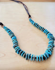 Turquoise Disc Necklace w/ Leather Ties 261x