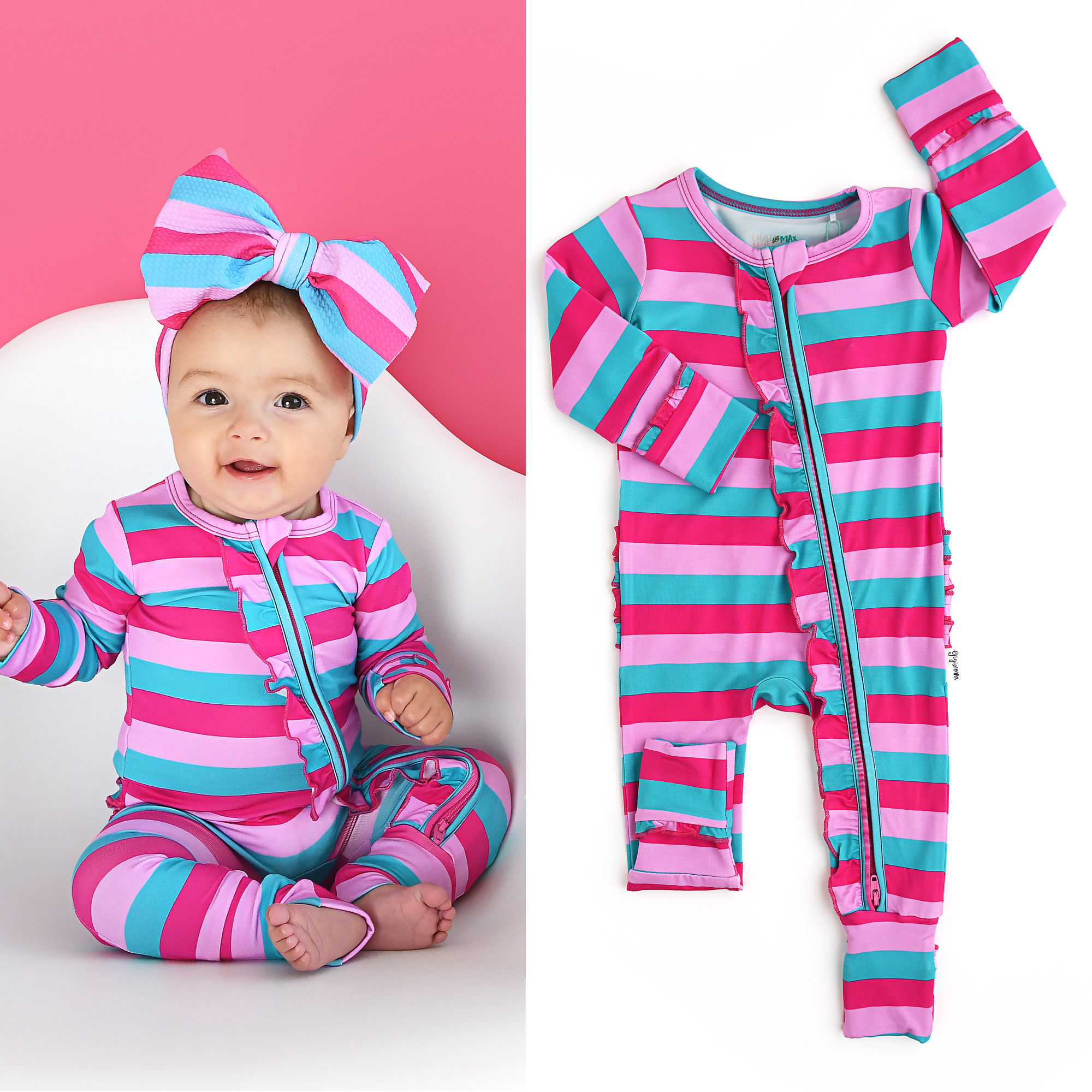 Gigi and Max Maddie Stripe Zip Romper