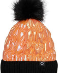 Puffer Faux Fur Pom Beanie - Black/Orange