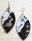 **Leather Oval Earring-Mixed Metallic Hair on Hide 200b