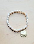 Freshwater Pearl Bracelet with Matte Gold Coin 804m