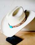 **Tan Steer Embossed Leather Hat Band Only w/ Turquoise 951uu