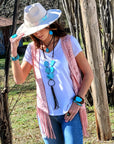 Blue Turquoise Slab Necklace with Long Leather Tassel 226G