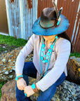 Blue Turquoise Slab on Narrow Leather Cuff 005W
