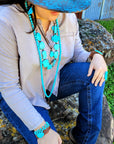 Blue Turquoise Slab on Narrow Leather Cuff 005W