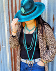 Blue Turquoise Collar-Length Necklace w/ Indian Buffalo Coin 114E