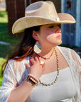 **Leather Teardrop Earring-Sandy White Floral 224x