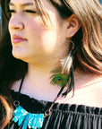 Brown Deer Skin Leather Tassel Earring Peacock Feather 219h