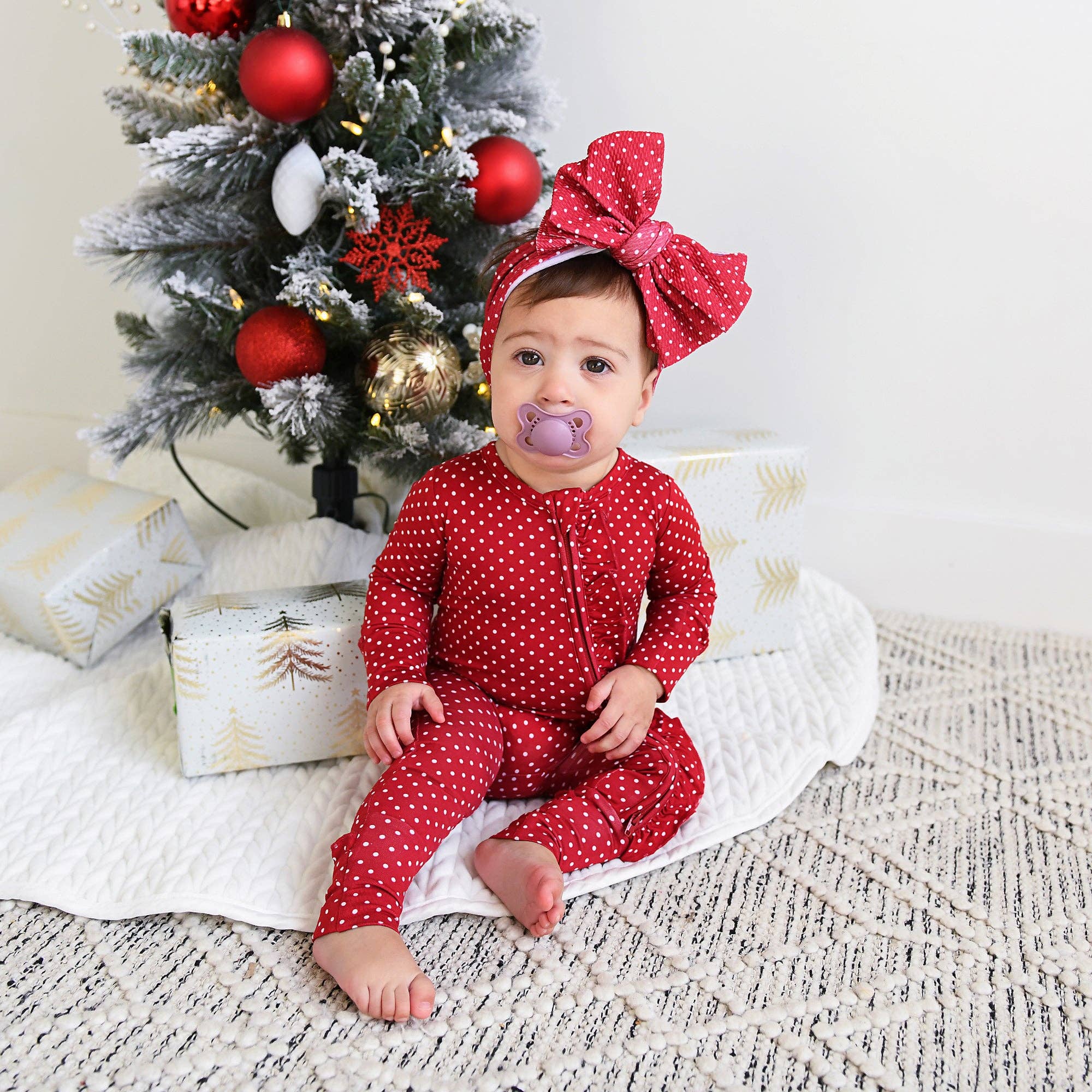 Gigi and Max Ivy Red Polka Dot Ruffle Zip Romper
