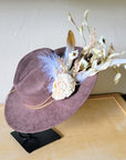 Boho Western Wedding Floral & Feather Bridal Hat in Brown 984m