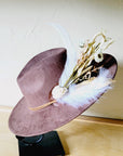 Boho Western Wedding Floral & Feather Bridsmaid Hat in Brown 984n