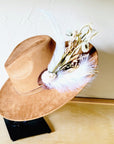 Boho Western Wedding Floral & Feather Bridsmaid Hat in Tan 984p