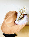 Boho Western Wedding Floral & Feather Bridsmaid Hat in Tan 984p