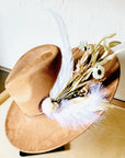 Boho Western Wedding Floral & Feather Bridsmaid Hat in Tan 984p