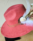 Boho Western Wedding Floral & Feather Bridsmaid Hat in Rust 984q