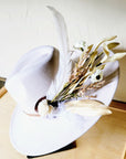 Boho Western Wedding Floral & Feather Bridsmaid Hat in Bone 984r